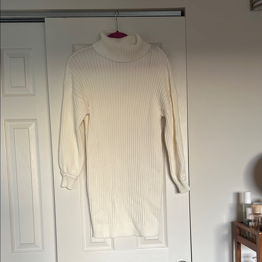 Elegant Cream Long Sleeve Sweater Dress